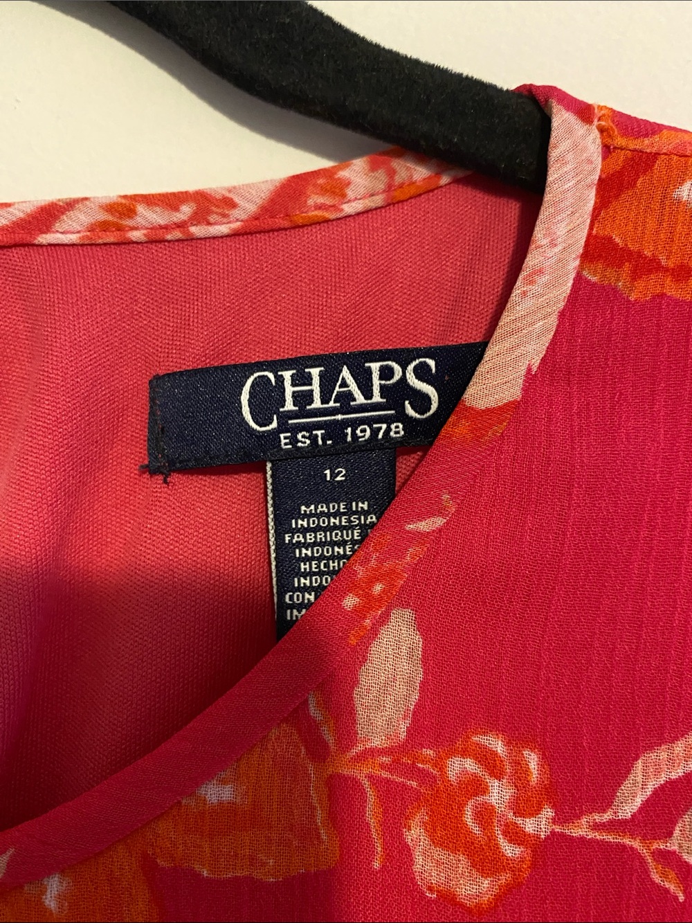 Chaps Dark Pink Floral Sleeveless Shift Dress with Orange & Cream Accents - Picture 2 of 9